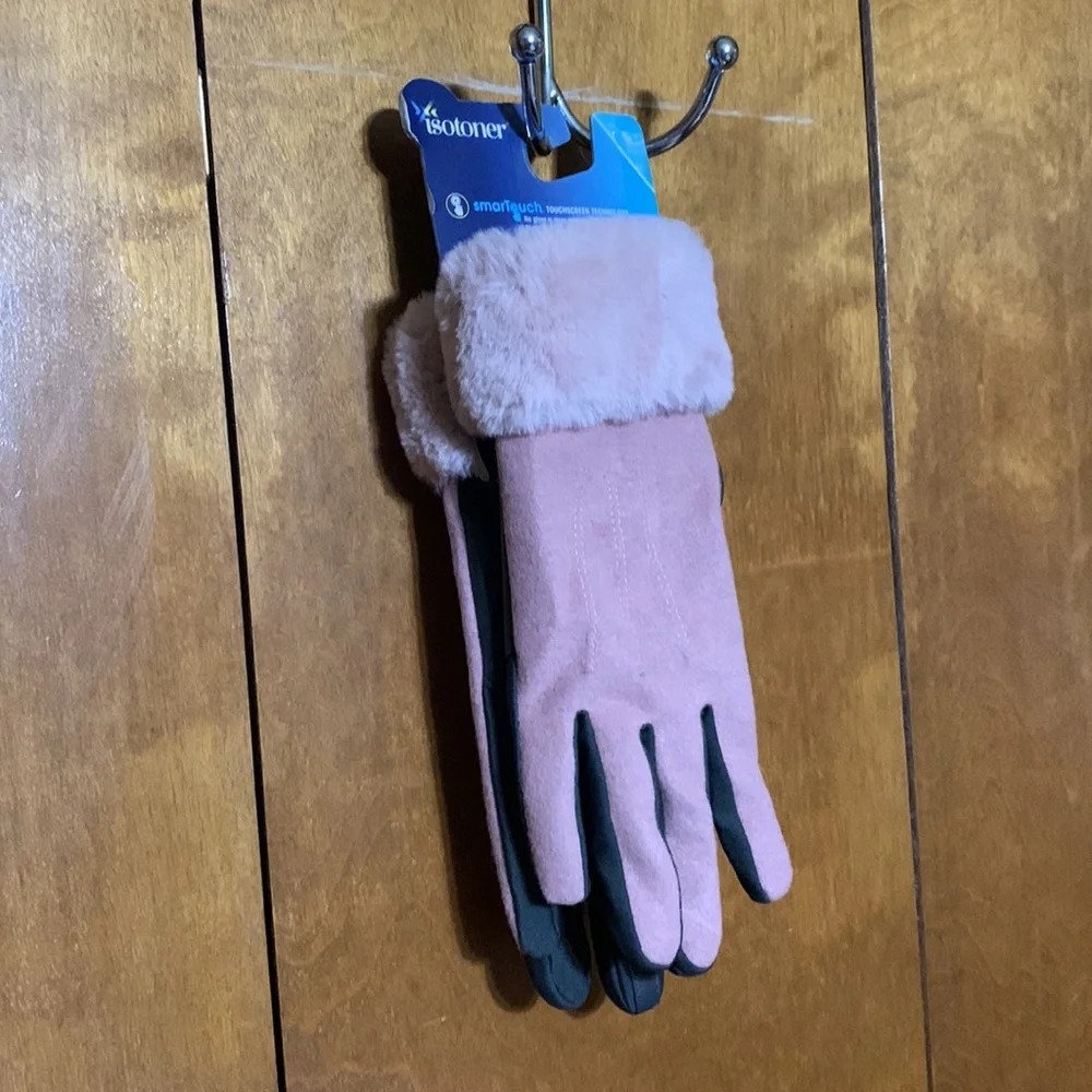 ISOTONER- SmarTouch Touchscreen Technology Evening Sand with Faux Fur Gloves 🆕
